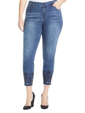 Liverpool Plus Abby Embroidered Ankle Jeans in Montauk Mid Blue